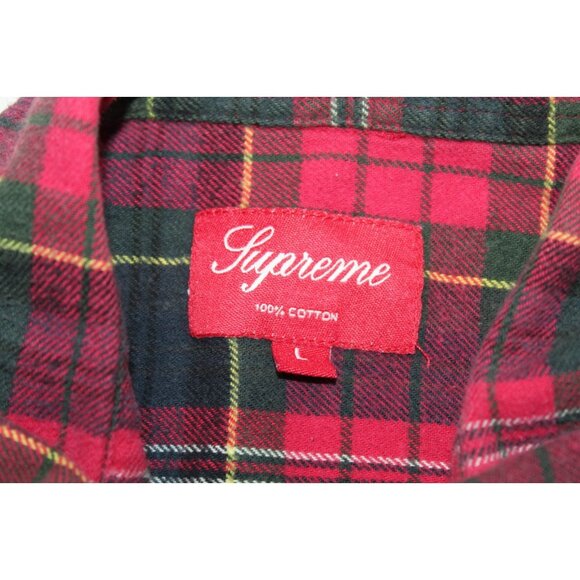 SUPREME Plaid Flannel Shirt FW22 Men's L Button Down Collared Tartan Plaid Red - Picture 6 of 9